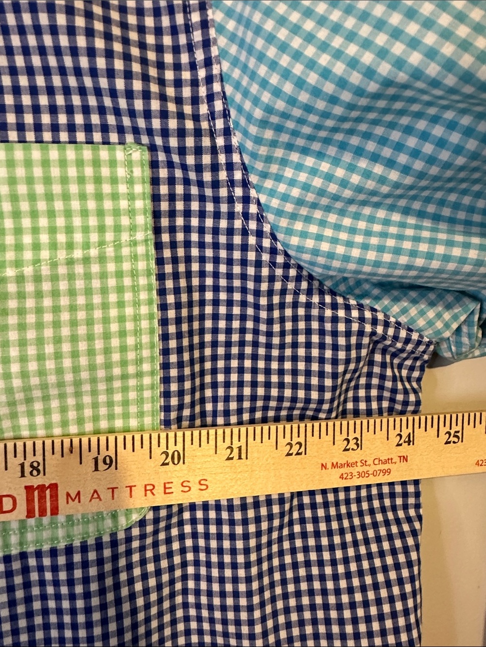 Chaps Colorblock Gingham Ruffled collar Shirt in Blue & Green - Picture 5 of 6